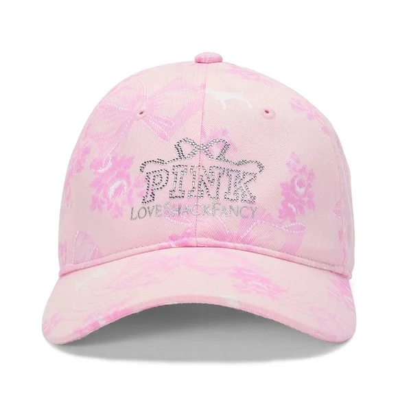 🎀PINK x LoveShackFancy Baseball Hat Beaux Icons Pink Floral Bling Diamante Logo
